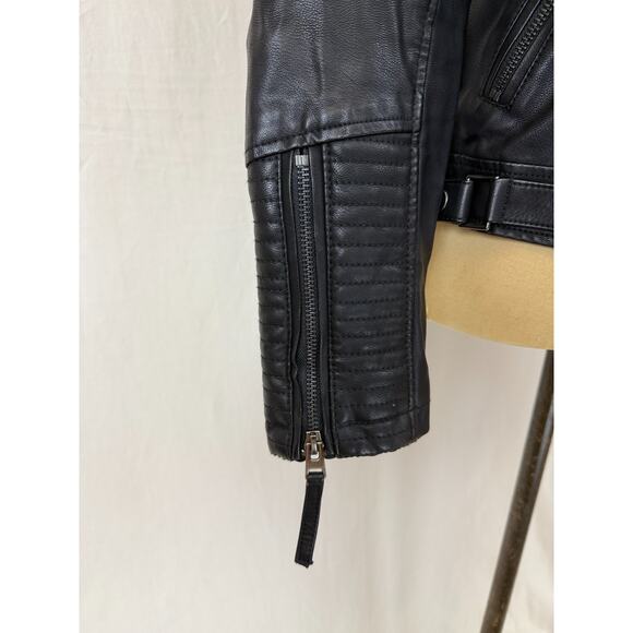 Top Shop Black Faux Leather Embroidered Moto Jacket Womens 10 / Medium #1-0166 - Picture 7 of 13